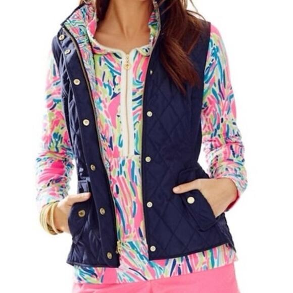 Lilly Pulitzer Blake Quilted Vest in True Navy Size XS NWT - Picture 2 of 8